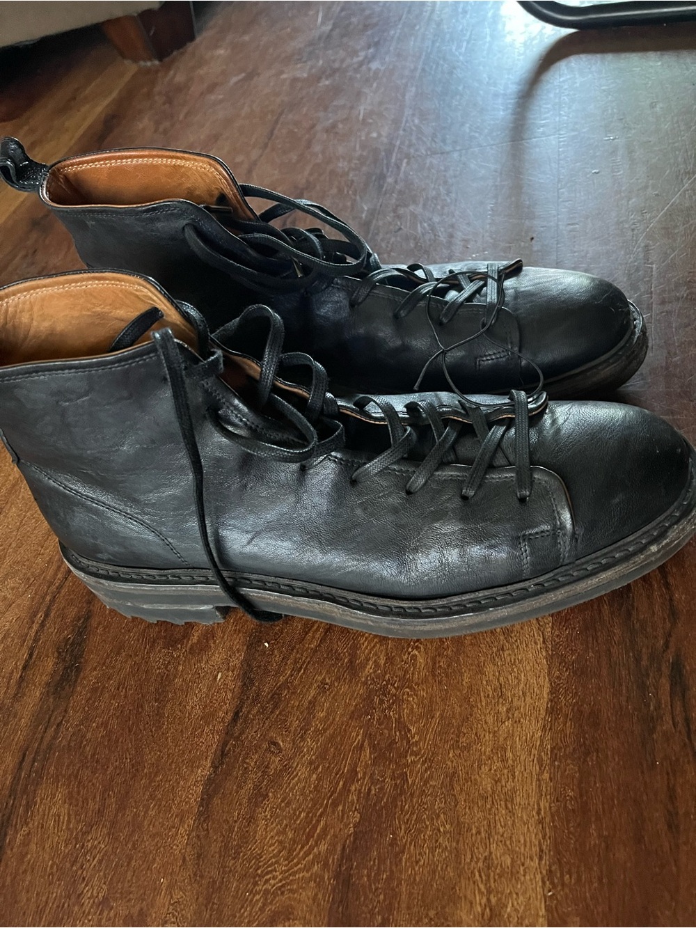 John Varvatos Essex trooper leather black boots men's 13 lace up